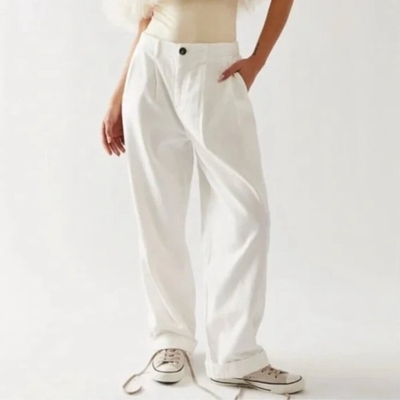 New! Free People Addy Wide leg easy fit chino Pant White nwot 33550 - Picture 2 of 16